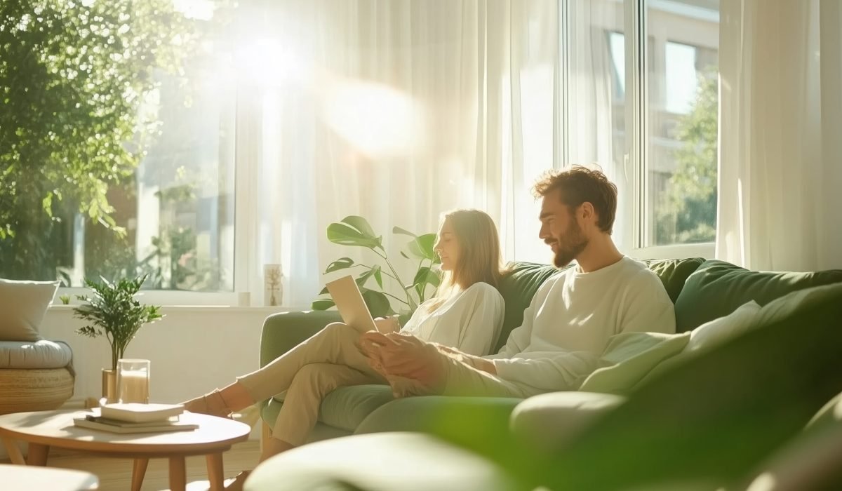 couple-enjoying-cozy-afternoon-sunlit-living-room-with-plants-comfortable-furniture